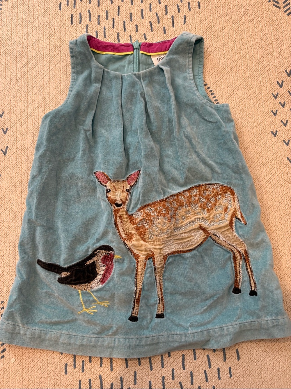 Mini Boden Blue Dress with Deer & Bird Applique